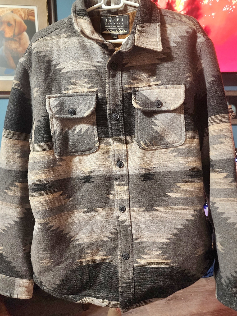 Jachs Black and Gray Patterned Lightweight Shacket Sz Lrg